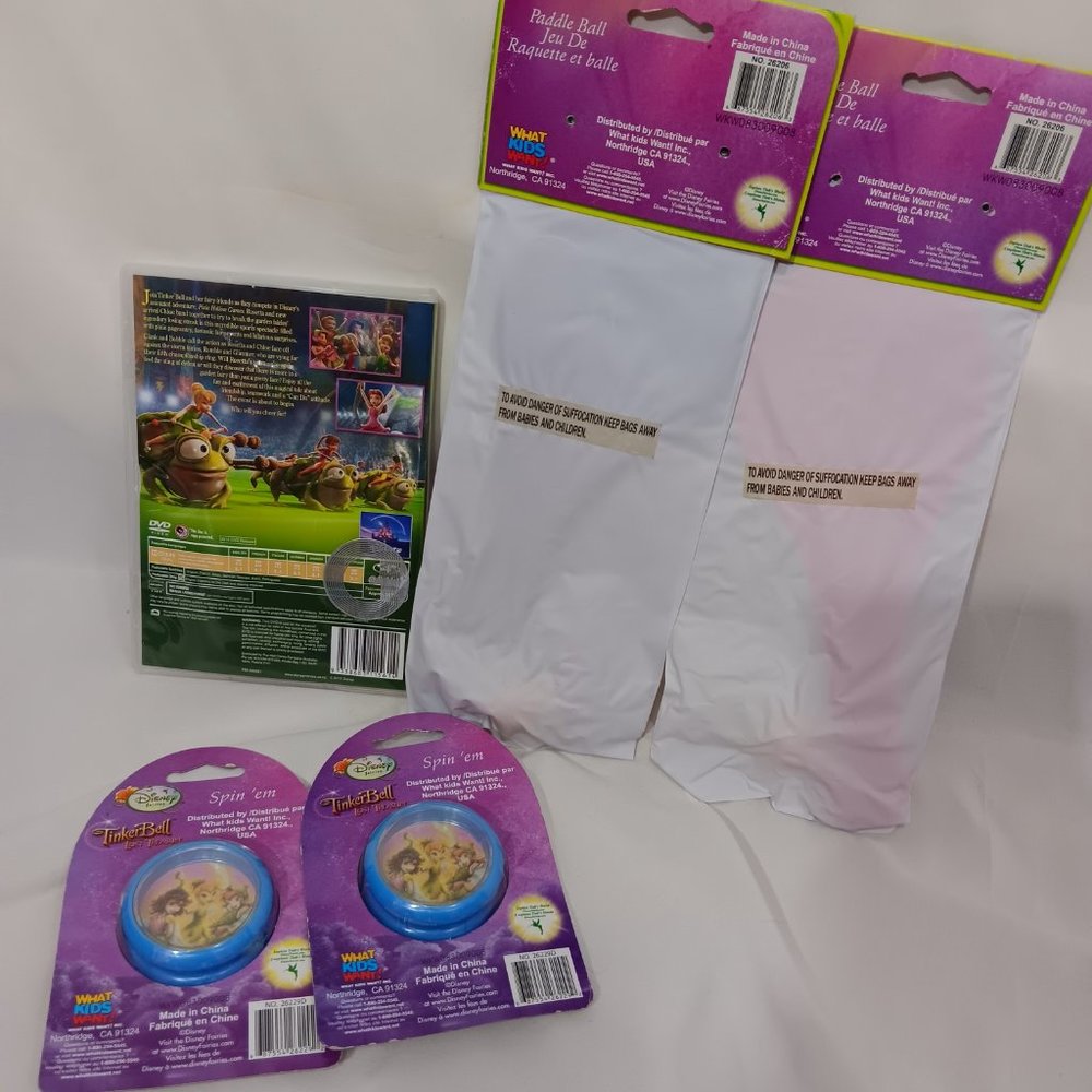 Disney Fairies Tinkerbell and Friends Bundle 2 Paddle Balls - 1 DVD - 2 Spin'em - Picture 3 of 14